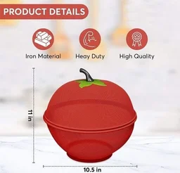 Apple Shape Fruits Bowl Basket with lid- Fly Proof Vegetable Strainer and Countertop Storage - Red
