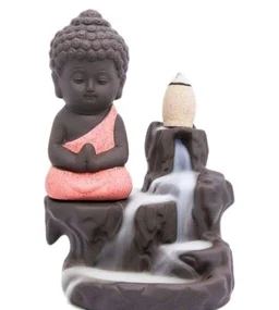 Lord Ganesha Sitting mediating beside waterfall With scented smoke incense perfect for Pooja house /House Warming Gift - Yellow