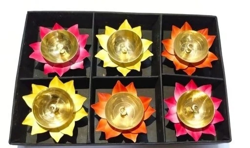 Colourful Akhand Jyoti Tea light Holder for Home Decoration Diwali / Festival/ Puja room Decor for Indoor and Outdoor (Pack of 6 )