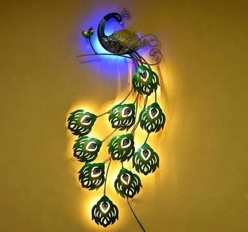 Metal Wall Art Peacock LED Wall Panel for Home / Office