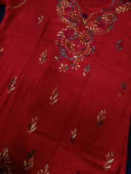 Stylish Lucknowi Chikankari Handwork multithread Rayon Short Kurti For ladies Women - Wild Watermelon