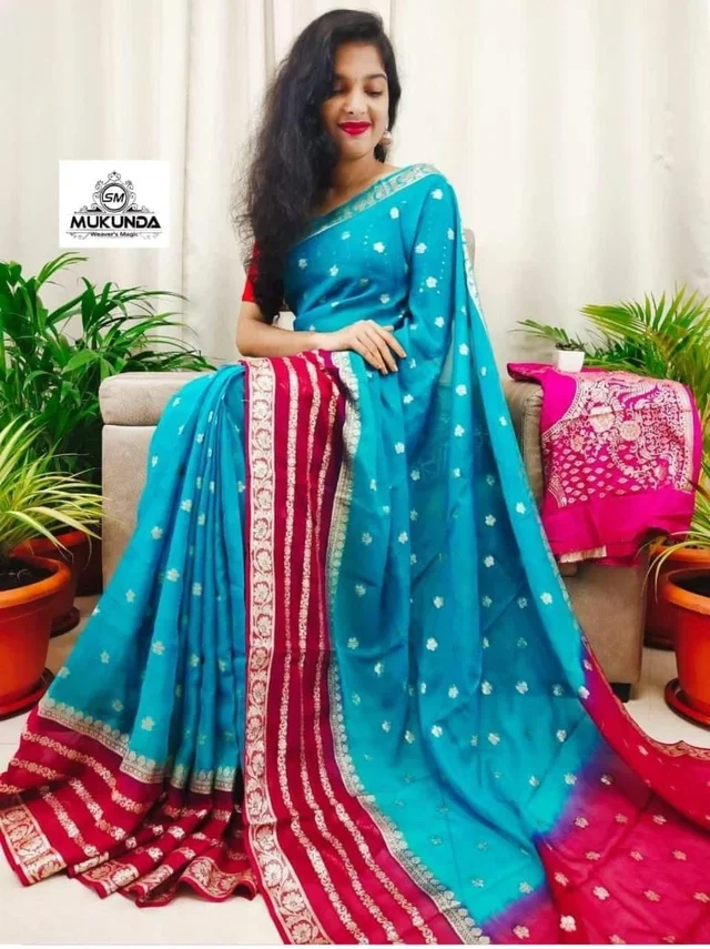 latest Pure Viscose Georgette Jacquard Saree With blouse perfect for Wedding & Function