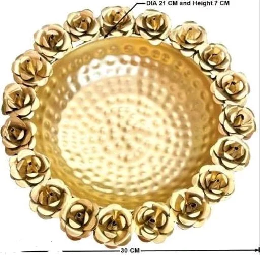 Round Flower Border Designer Decorative URLI For Flitting Flower - Golden, Metal, pack of 2, Round, Free Size