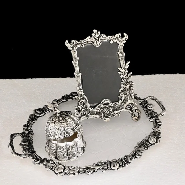 Metal Silver Plated Kamal Shape pair Bowl With Oval Tray Makar Sankriti & Gifting Combo - 9.5×6×9.5, Oval Tray
