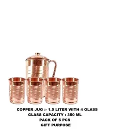 Royal utensils Copper Jug 1.5 ML With 4 Copper Glass Set For Daily USE / Gift Purpose