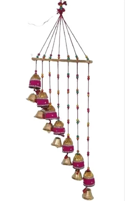 1 Pcs Handmade Orange Colour 7 Bells Woollen Wall Hanging WindChimes For Home Decor Living Room , Balcony, Entrance Religious Festival Gift Ideas || - Wood, Pack of 1, 10g