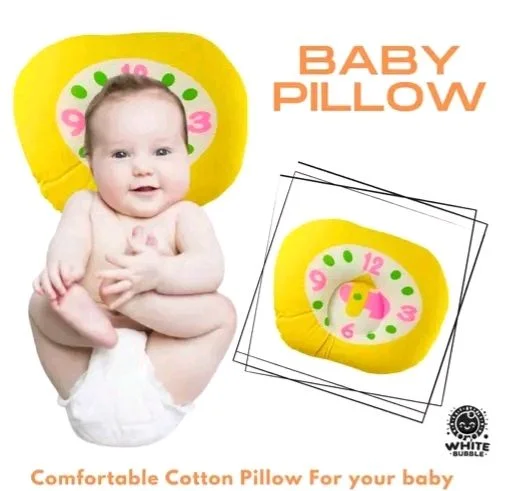 Ultra Soft Cotton Clock Print New Born Baby Head and Neck Support Pillow For Reshape Baby Head Pack Of 2 Yellow and Pink - Red And Pink, Pack of 2