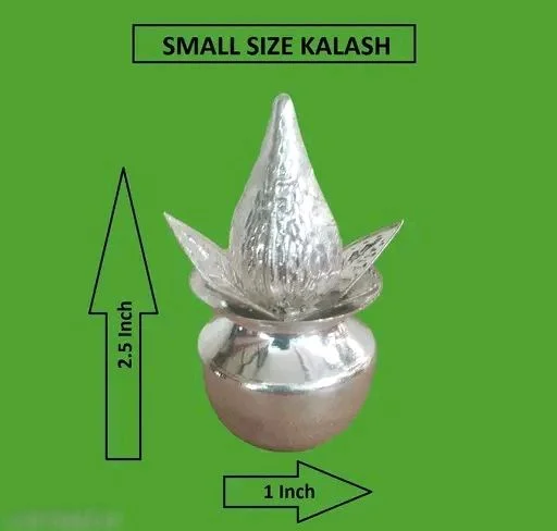 Petite German Silver Pooja kalash With Nariyal & Leaf - Meenakari