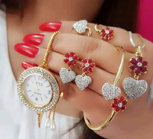 Beautiful Beads & Red Stone Work American dimond Pendent with Chain Jwellery - Free Size, Red Stone, Alloy, Multipack of1