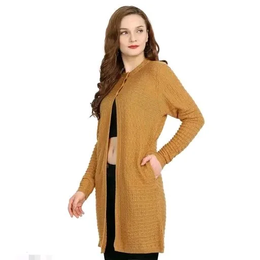 Clapton Women's Acrylic Green Blend Full Sleeve Winter Wear Long Cardigan/Shrug Beige - M, Green
