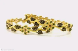 Twinkling Chic Designer Bangle -Antique Gold Leaf Pattern Bracelet Style - 2.4