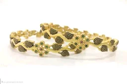 Twinkling Chic Designer Bangle -Antique Gold Leaf Pattern Bracelet Style - 2.4