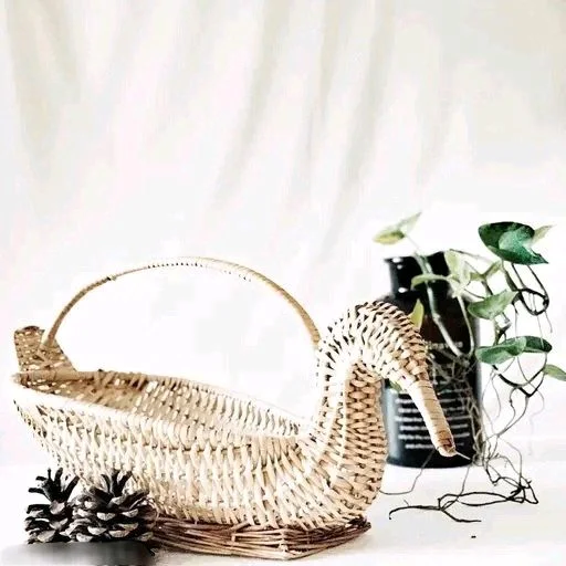 Handcrafted Swan Bamboo Sticks Cane Fruits & Vegetable (Brown) Storage Basket For Wedding Hamper. - Brown, WITOUT LID, 1