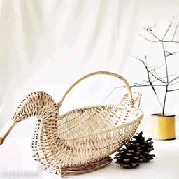 Handcrafted Swan Bamboo Sticks Cane Fruits & Vegetable (Brown) Storage Basket For Wedding Hamper. - Brown, WITOUT LID, 1