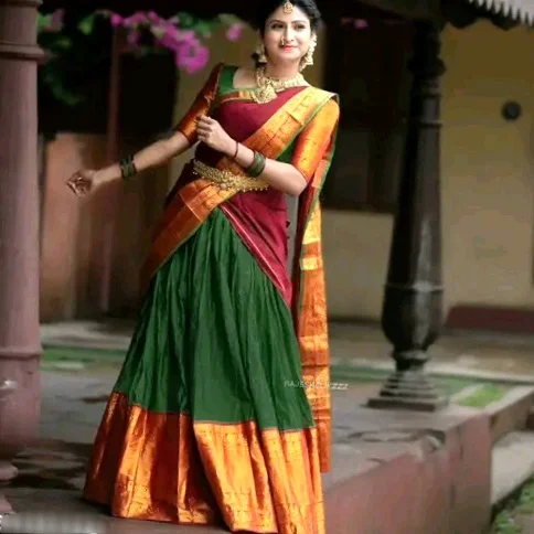 Kanjivaram Pure Silk Zari Weaving half saree for Wedding and festival With Blouse - Dark Blue