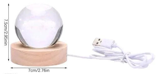 3D Crystal Ball Lamp Light with Wooden Base Perfect For Home Decor Kid's Gift (Galaxy Light) - Lord Ganesh
