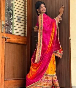 Rajasthani Designer Bandhani Saree Gotta Patti Lace Border with Blouse Piece | Wedding Saree For Women