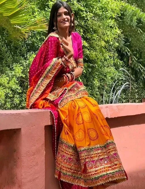 Rajasthani Designer Bandhani Saree Gotta Patti Lace Border with Blouse Piece | Wedding Saree For Women