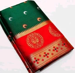 Maharatzstra Tradational Paithani Cotton Saree With Blouse Piece For Wedding & Special Occassion - Red