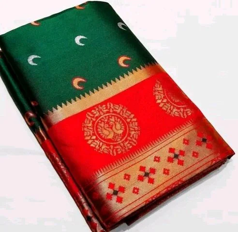 Maharatzstra Tradational Paithani Cotton Saree With Blouse Piece For Wedding & Special Occassion - Red