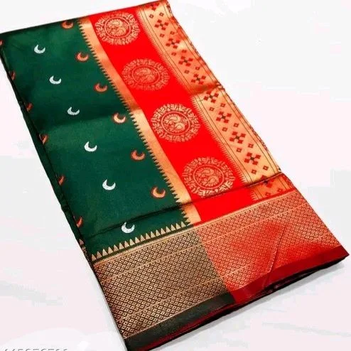 Maharatzstra Tradational Paithani Cotton Saree With Blouse Piece For Wedding & Special Occassion - Red