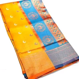 Maharatzstra Tradational Paithani Cotton Saree With Blouse Piece For Wedding & Special Occassion - Yellow