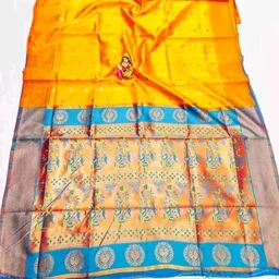 Maharatzstra Tradational Paithani Cotton Saree With Blouse Piece For Wedding & Special Occassion - Yellow