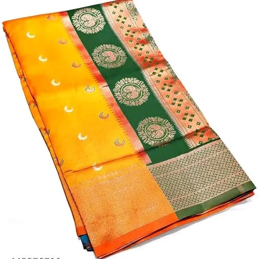 Maharatzstra Tradational Paithani Cotton Saree With Blouse Piece For Wedding & Special Occassion - Gold