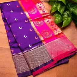 Tradational Chandrakor Paithani Cotton Silk Saree With Zari Border & Running Blouse