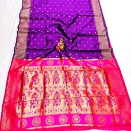 Tradational Chandrakor Paithani Cotton Silk Saree With Zari Border & Running Blouse