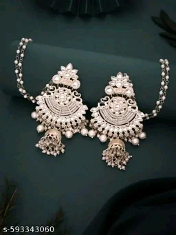 Ethnic Gold Plated Pearl Jewellery Maangtika With Earrings set For Women & Girls