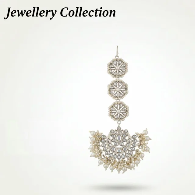 Ethnic Gold Plated Pearl Jewellery Maangtika With Earrings set For Women & Girls