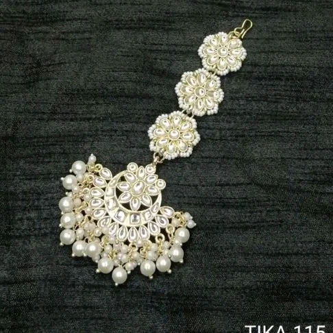 Ethnic Gold Plated Pearl Jewellery Maangtika With Earrings set For Women & Girls