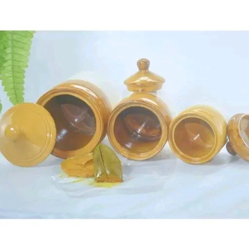 Ceramic Pickle Jars Set Of 3 Multiple Sizes With Lids | Traditional Achar Bharani Container, Small ,medium,large