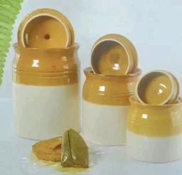 Ceramic Pickle Jars Set Of 3 Multiple Sizes With Lids | Traditional Achar Bharani Container, Small ,medium,large