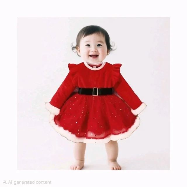Red Colour Christmas Velvet Border Frocks For Baby