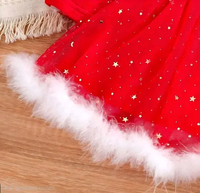 Red Colour Christmas Velvet Border Frocks For Baby