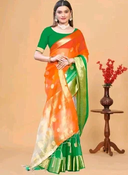 Organza Zari Work Polka Dot Tiranga Saree With Blouse Piece | Independence day special tricolour saree for Women
