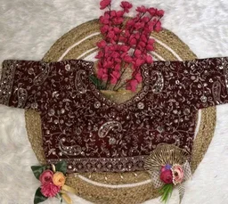 Women Soft Satain Traditional Party Wear Embrodered Saree With Stitched Blouse Upto 40 Size