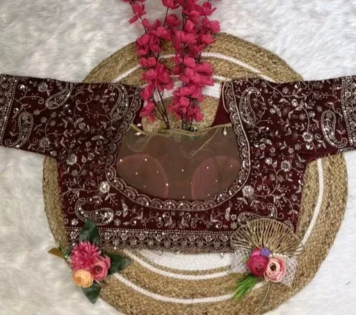 Women Soft Satain Traditional Party Wear Embrodered Saree With Stitched Blouse Upto 40 Size