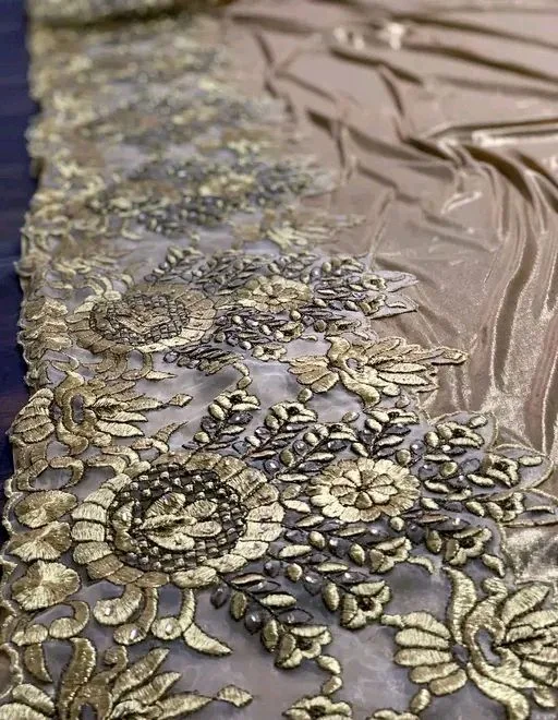 Beautiful Gold Embrodered Saree Partywear Weeding With Running Blouse - Golden Grass