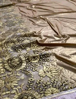 Beautiful Gold Embrodered Saree Partywear Weeding With Running Blouse - Golden Grass