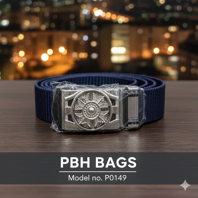 PBH BAGS P0149 Marine Canvas Belt with Intricate Ornate Zinc Alloy Buckle - Black Rock