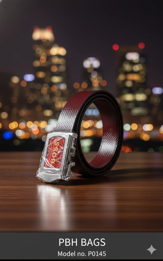 PBH BAGS | Tech-Textured Auto-Lock 1 Inches Width Belt (Model No. P0145) - Burnt Maroon