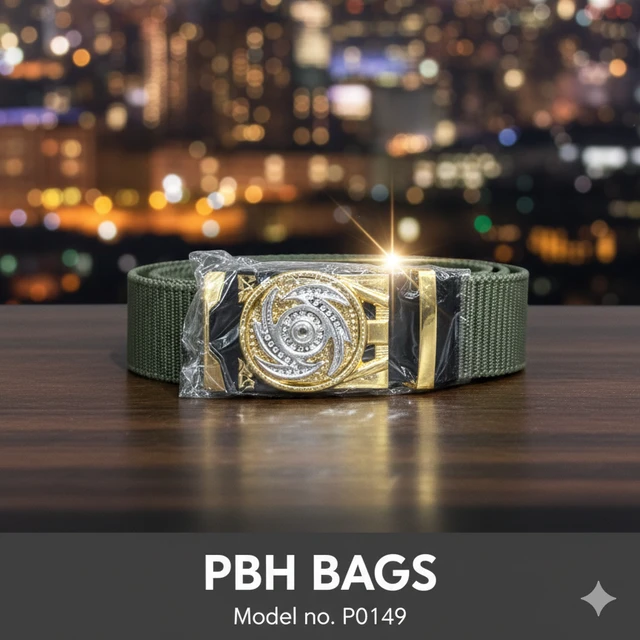 PBH BAGS P0149 Marine Canvas Belt with Intricate Ornate Zinc Alloy Buckle - English Holly