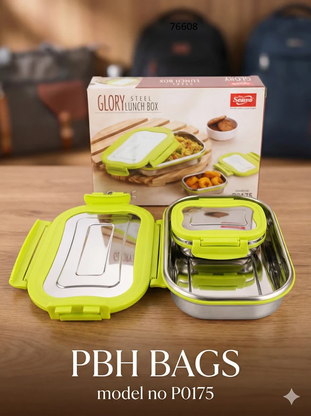 PBH BAGS Premium Stainless Steel Lunch Box (Model P0175) – Seamo Glory Series | Leak-Proof Tiffin with Steel Lid & Inner Container