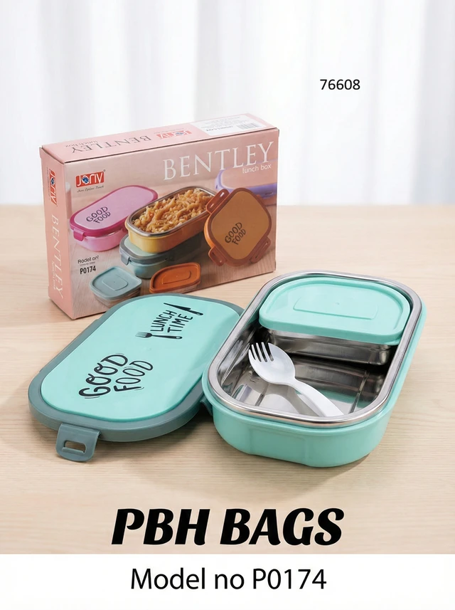 PBH BAGS Premium Lunch Box (Model P0174) – Jony Bentley Series | Leak-Proof Stainless Steel Tiffin with Dip Container & Spork - Pelorous