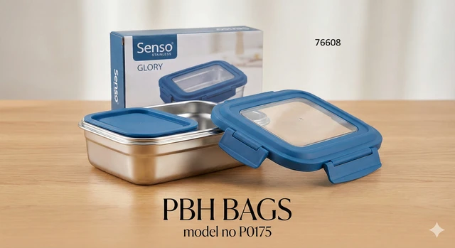 PBH BAGS Premium Stainless Steel Lunch Box (Model P0175) – Seamo Glory Series | Leak-Proof Tiffin with Steel Lid & Inner Container - Persian Blue