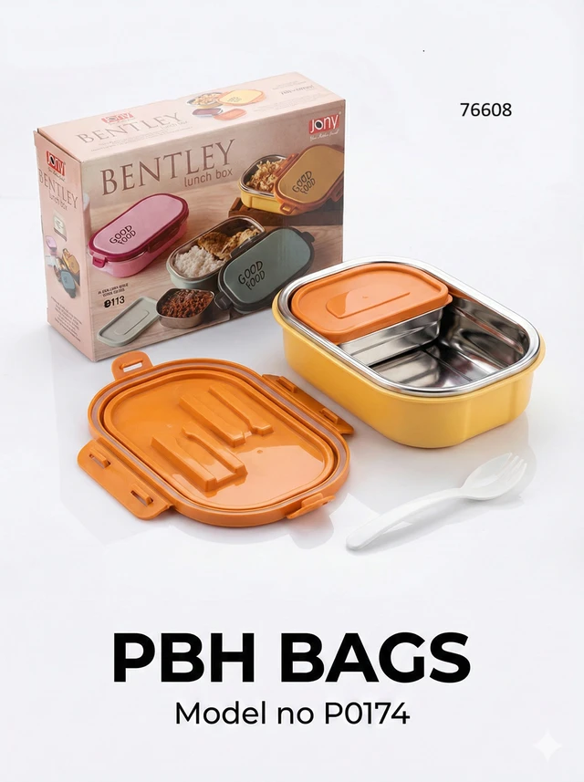 PBH BAGS Premium Lunch Box (Model P0174) – Jony Bentley Series | Leak-Proof Stainless Steel Tiffin with Dip Container & Spork