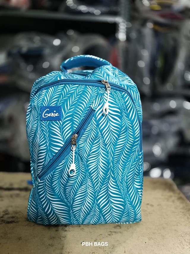 PBH P012 Genie Stylish Floral Print Backpack - 4 Compartment School/College Bag Padded Back - Curious Blue, 16*14*6